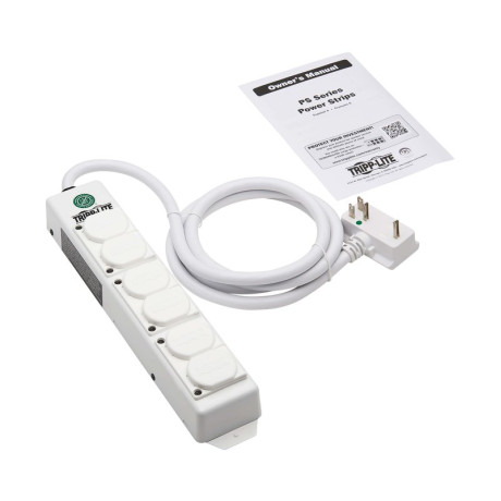 Tripp Lite PS-615-HGDG Safe-IT UL 2930 Medical-Grade Power Strip for Patient Care Vicinity 6 Hospital-Grade Outlets Safety Covers Antimicrobial 15 ft. Cord Dual Ground
