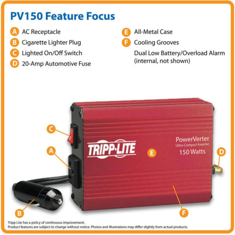 Tripp Lite PV150 150W PowerVerter Ultra-Compact Car Inverter with 1 Outlet PowerVerter Series