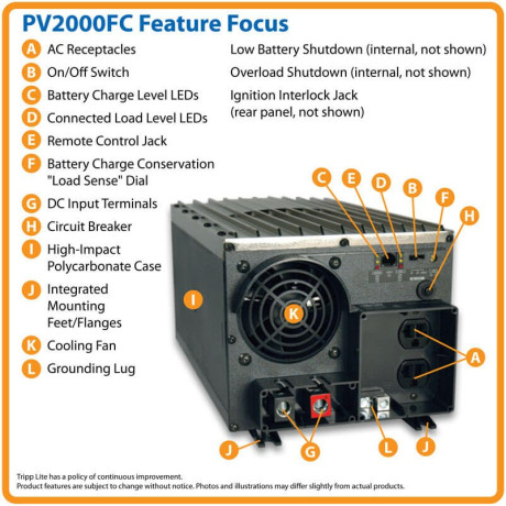 Tripp Lite PV2000FC 2000W PowerVerter Plus Industrial-Strength Inverter with 2 Outlets PowerVerter Series