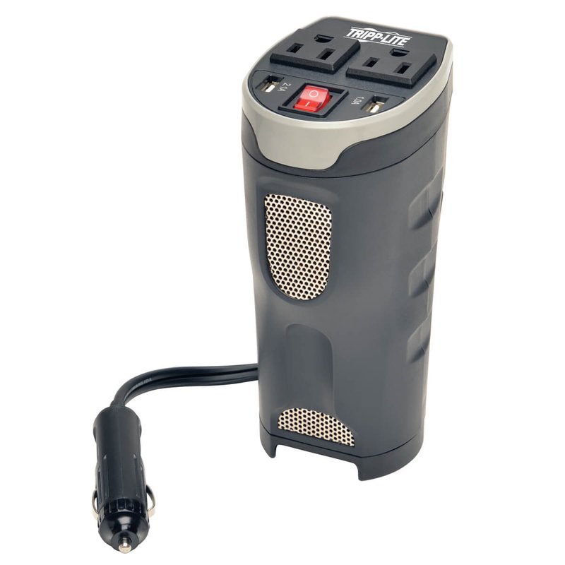 Tripp Lite PV200CUSB 200W PowerVerter Ultra-Compact Car Inverter with 2 Outlets and 2 USB Charging Ports Cup Holder Design PowerVerter Series