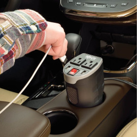 Tripp Lite PV200CUSB 200W PowerVerter Ultra-Compact Car Inverter with 2 Outlets and 2 USB Charging Ports Cup Holder Design