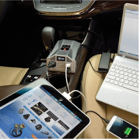 Tripp Lite PV200USB 200W PowerVerter Ultra-Compact Car Inverter with Outlet and 2 USB Charging Ports PowerVerter Series