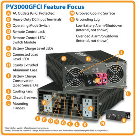 Tripp Lite PV3000GFCI 3000W PowerVerter Plus Heavy-Duty Inverter with 4 GFCI Outlets