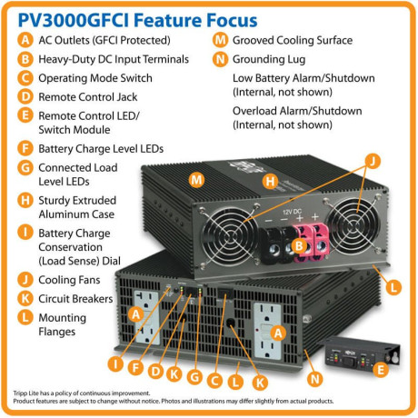 Tripp Lite PV3000GFCI 3000W PowerVerter Plus Heavy-Duty Inverter with 4 GFCI Outlets PowerVerter Series