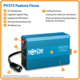 Tripp Lite PV375 375W PowerVerter Ultra-Compact Car Inverter with 2 Outlets