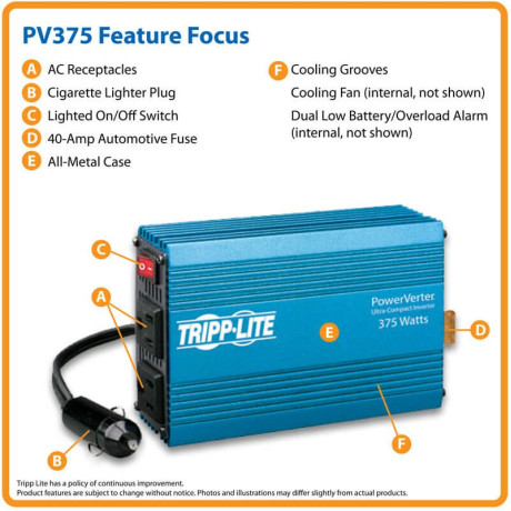 Tripp Lite PV375 375W PowerVerter Ultra-Compact Car Inverter with 2 Outlets