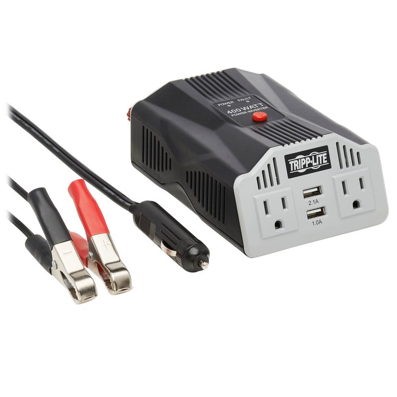 Tripp Lite PV400USB 400W PowerVerter Ultra-Compact Car Inverter with 2 AC/2USB - 3.1A/Battery Cables/Cigarette Lighter Adapter (CLA)