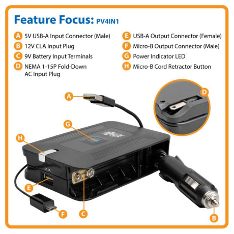 Tripp Lite PV4IN1 4-in-1 Ultra-Compact Inverter with Mobile Charging PowerVerter Series