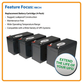 Tripp Lite RBC54 4x 12V 9AH UPS Replacement Battery Cartridge Kit for Select Best Powerware Liebert and Other UPS