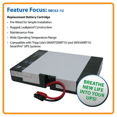 Tripp Lite RBC62-1U 1U UPS Replacement 12VDC Battery Cartridge for Select SmartPro UPS UPS Replacement Batteries