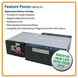 Tripp Lite RBC93-2U 2U UPS Replacement 36VDC Battery Cartridge (1 Set of 3) for Select SmartPro UPS