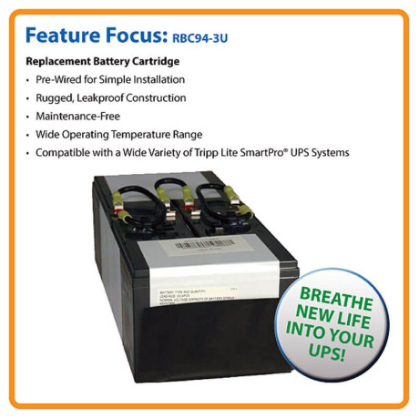 Tripp Lite RBC94-3U 3U UPS Replacement 48VDC Battery Cartridge for Select SmartPro UPS