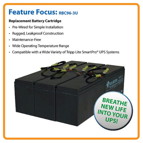 Tripp Lite RBC96-3U 3U UPS Replacement 72VDC Battery Cartridge (1 Set of 6) for Select SmartOnline UPS