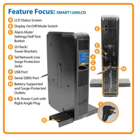 Tripp Lite SMART1200LCD SmartPro LCD 120V 1200VA 700W Line-Interactive UPS AVR 2U Rack/Tower LCD USB DB9 Serial 8 Outlets