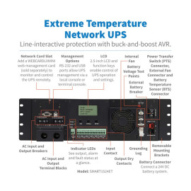 Tripp Lite SMART1524ET 120VAC 24VDC 2000VA 1600W Extreme Temperature Network UPS for Industrial and Traffic Networks 3U Hardwire TAA
