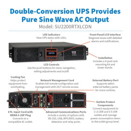 Tripp Lite SU2200RTXLCDN SmartOnline 2000VA 1800W 120V Double-Conversion UPS - 7 Outlets Extended Run Network Card Included LCD USB DB9 2U Rack/Tower