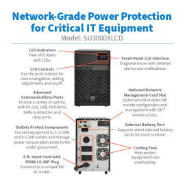 Tripp Lite SU3000XLCD SmartOnline 3000VA 2700W 120V Double-Conversion UPS - 5 Outlets Extended Run Network Card Option LCD USB DB9 Tower